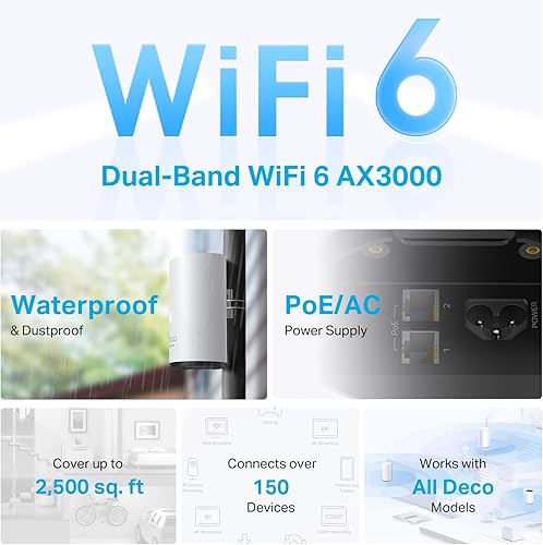 Miniatura 3 de TP-Link Deco - WiFi de malla para exteriores Deco X50-Outdoor AX3000 de doble banda WiFi 6 2 puertos PoE Gigabit 8023at PoE resistente a la