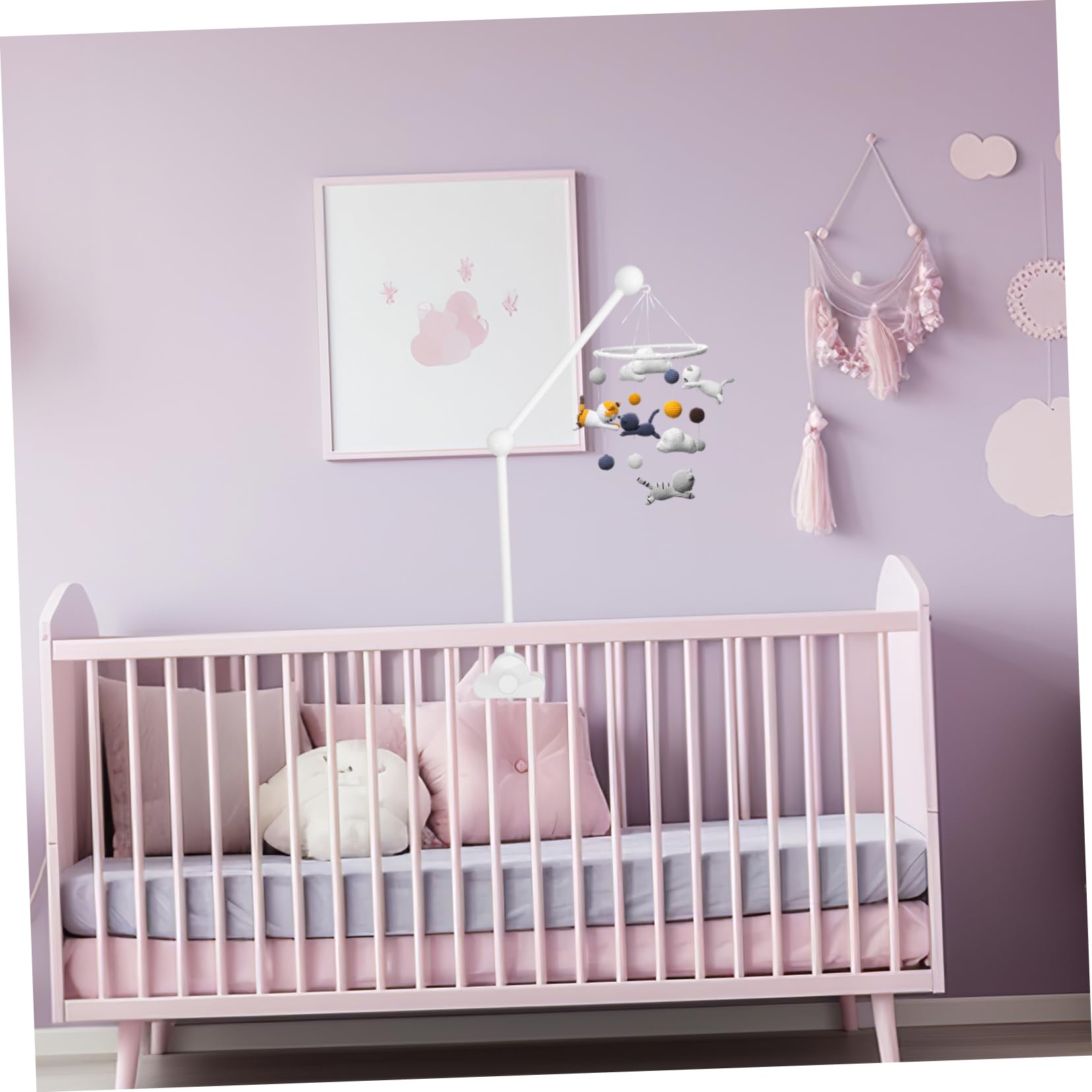 Kisangel Mobile-Halterung Aus Holz Für Kinderbett Mobile-arm Mit Wolken-Design Zubehör Für Babybett Dekoration Für Kinderzimmer Einfach Zu Montieren