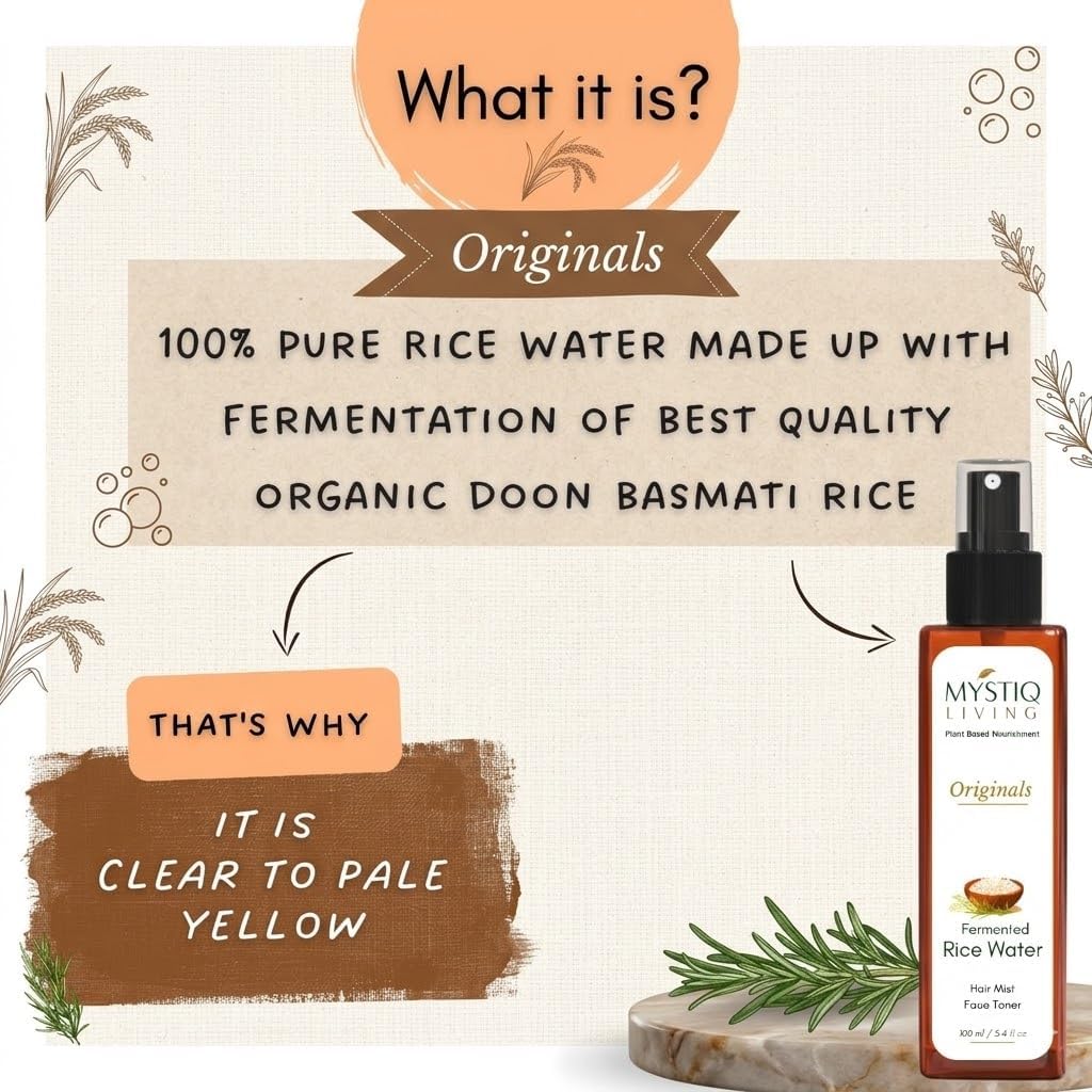 Fermented Rice Water Toner Spray for Korean Glass Skin | 100% Pure Made with Organic Doon Basmati Rice | Skin Brightening & Glowing Skin 100ML