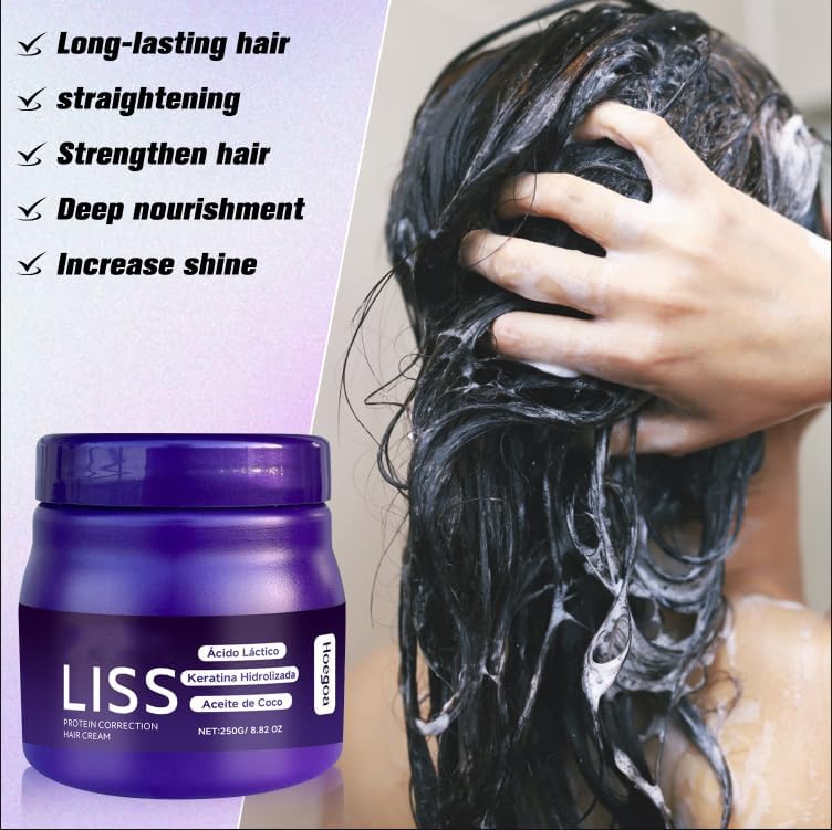 Liss Alisado,Crema Alisadora,Alisado para Cabello Sin Formol,Restores Hair Natural Silkiness,Silk & Shine,At-Home Treatment for Smooth,Straight Hair-1PCS - Image 2