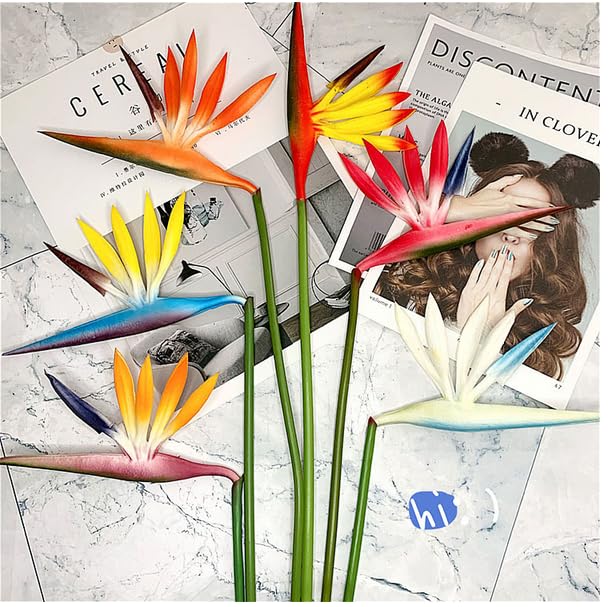 Rikyo Multicolor Artificial Flowers 6Pcs Bird of Paradise 23" Permanent Flower,Strelitzia Tropical Imitation Plant Flower Bouquets for Office Home Party Decorations,Potted Plants (Orange Yellow) - Image 3