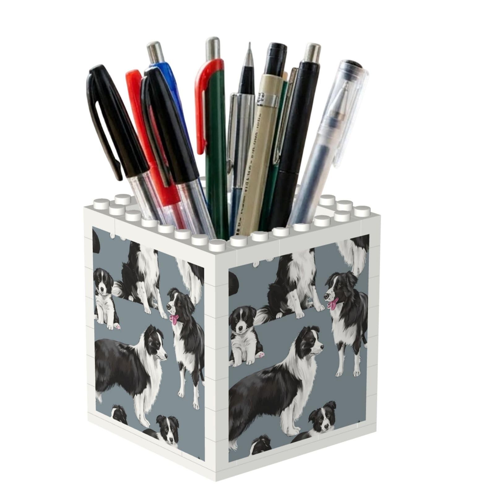 Poadnly Border Collies Blue, Pen Pot Pencil Holder for Office Home School, Compact Desk Organiser for Office Stationery