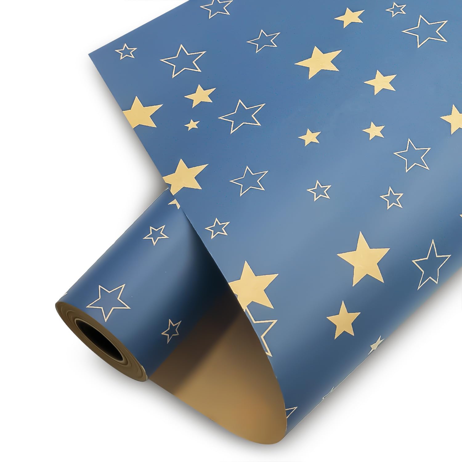 Carta da regalo di grandi dimensioni: rotolo di carta da regalo natalizia in carta kraft blu con motivo a stella, carta riciclabile, 95 cm x 12 m