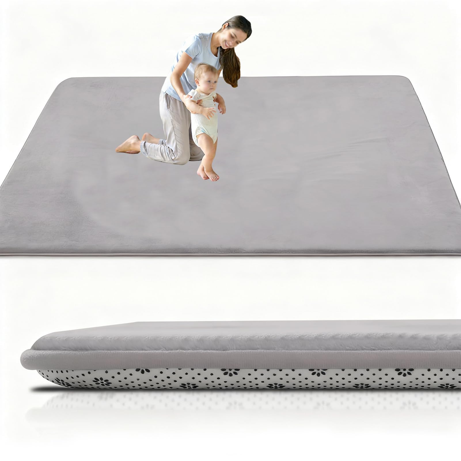 RxueSug Large Foldable Baby Play Mat 3cm 60 x 90 cm Silver Grey, Extra Thick Non-Slip Foam Mat for Babies & Toddlers, Padded Tummy Time & Crawl Mat, Waterproof, Easy Clean — image 1
