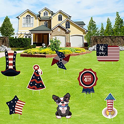 FilmHOO 8 PCS 4th of July Decor,4th of July Decorations Outdoor-Patriotic Fourth of July Yard Signs for Outdoor Lawn Decor with Plastic Stakes - Independence Day Party Yard Signs