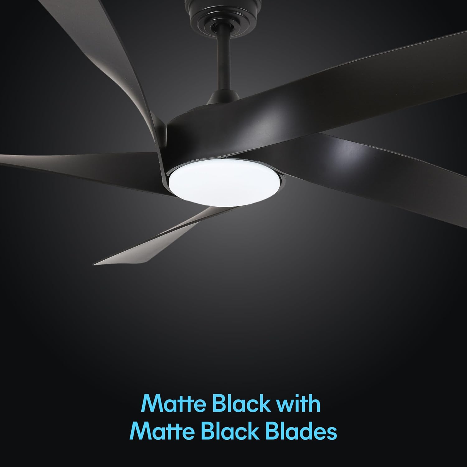 KASTLITE 60-Inch Matte Black Ceiling Fan with Light & Remote Control | 6CCT Dimmable LED, Quiet Blades, DC Motor | Downrod Mount Cooling & Lighting for Bedroom Living Room & Patio | Mighty Contour