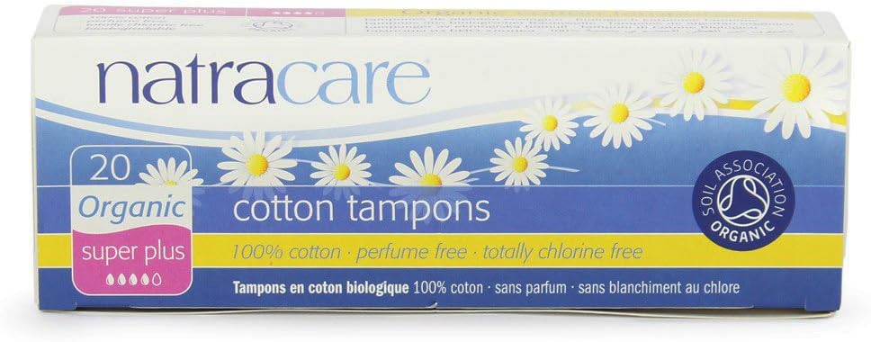 Natracare Organic Cotton Non-applicator Tampons | Super Plus Absorbency Pack of 20 x 4 | Toxin-Free, Plastic-Free