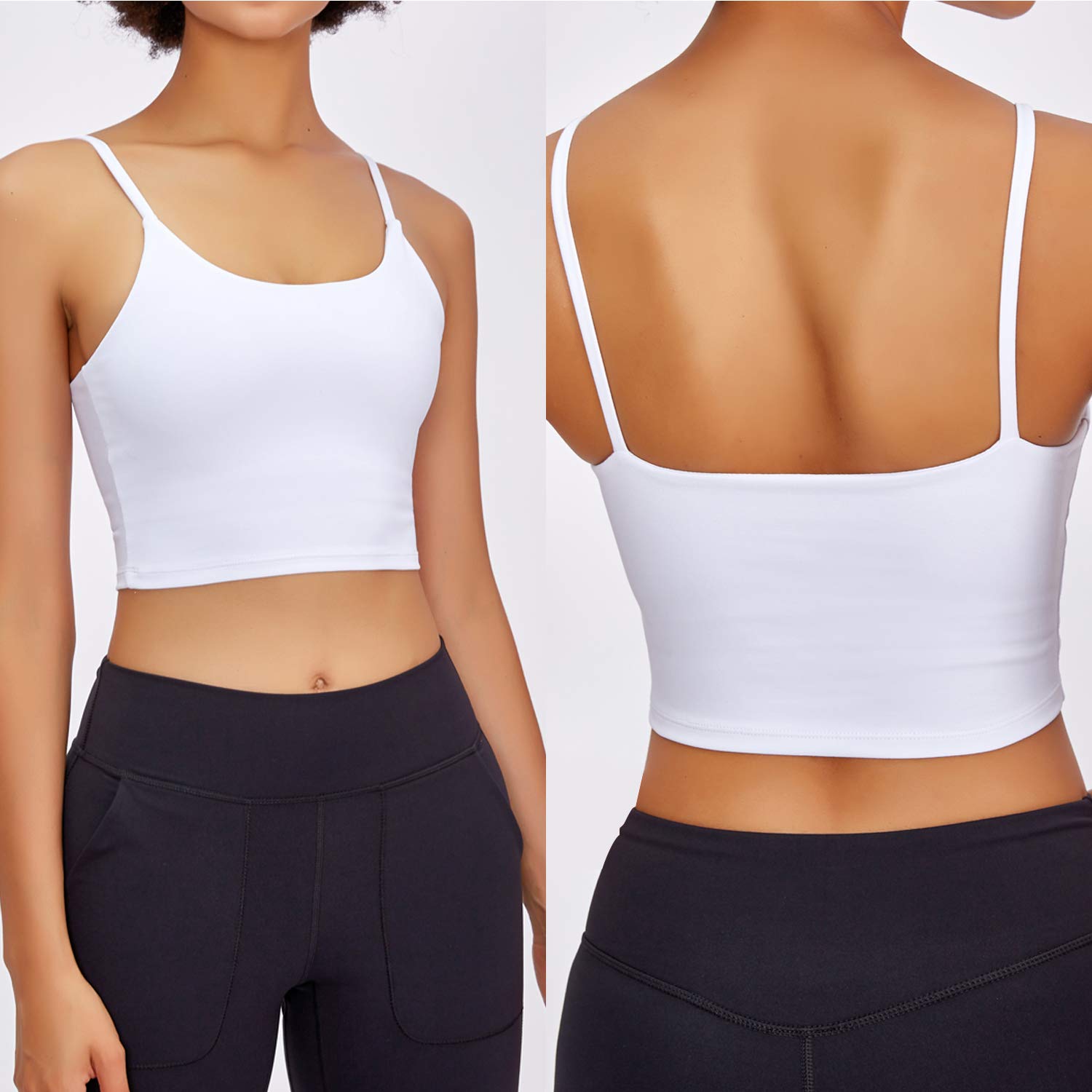 BQTQ 2 Piezas Sujetador Camisola Deportivo Acolchado Camiseta Corta sin Mangas con Almohadillas Extraíbles para Mujer, Negro y Blanco