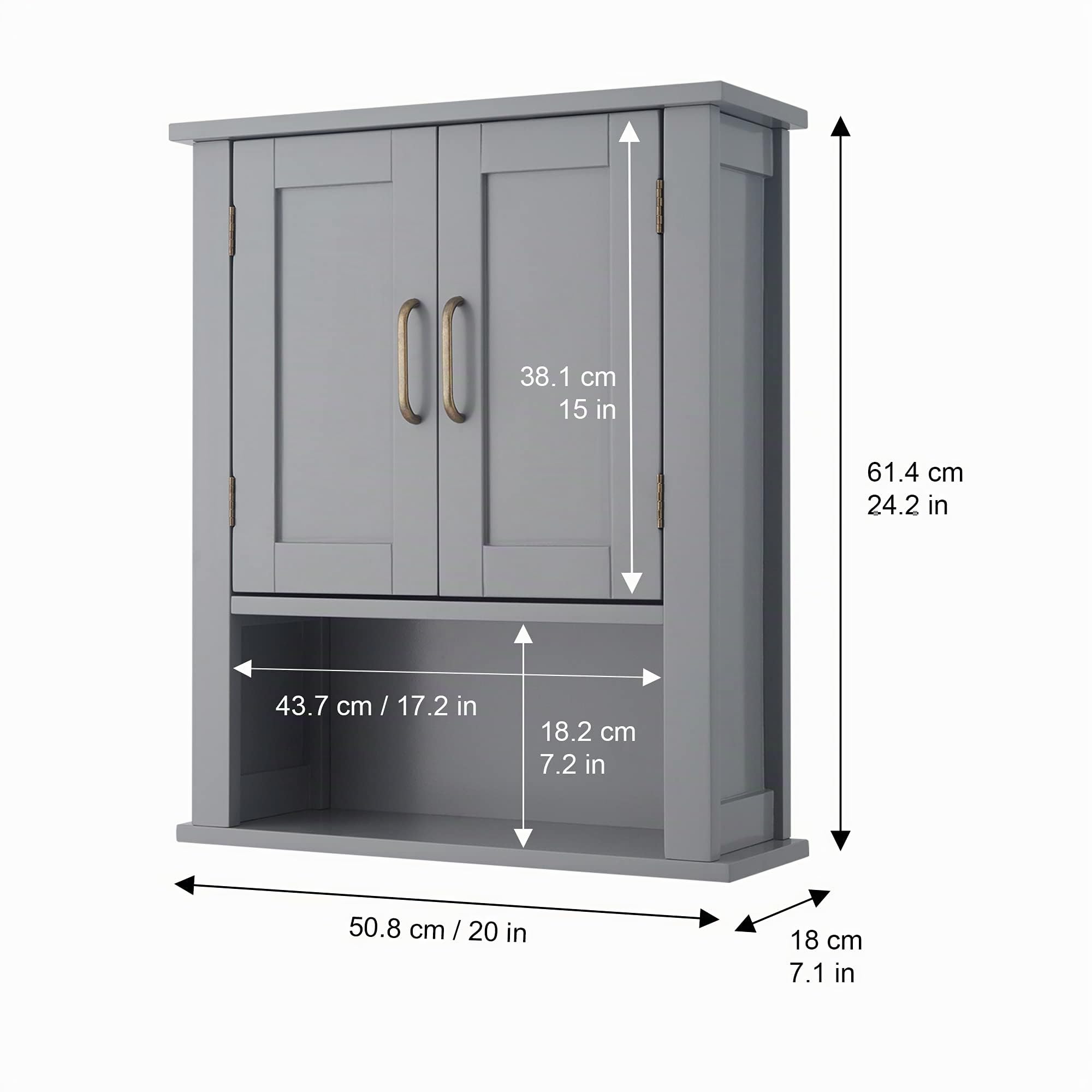 Teamson Home Mercer Meubles de Salle de Bain en Bois Meuble de Rangement Mural pour médicaments avec étagère Ouverte Gris EHF-F0019