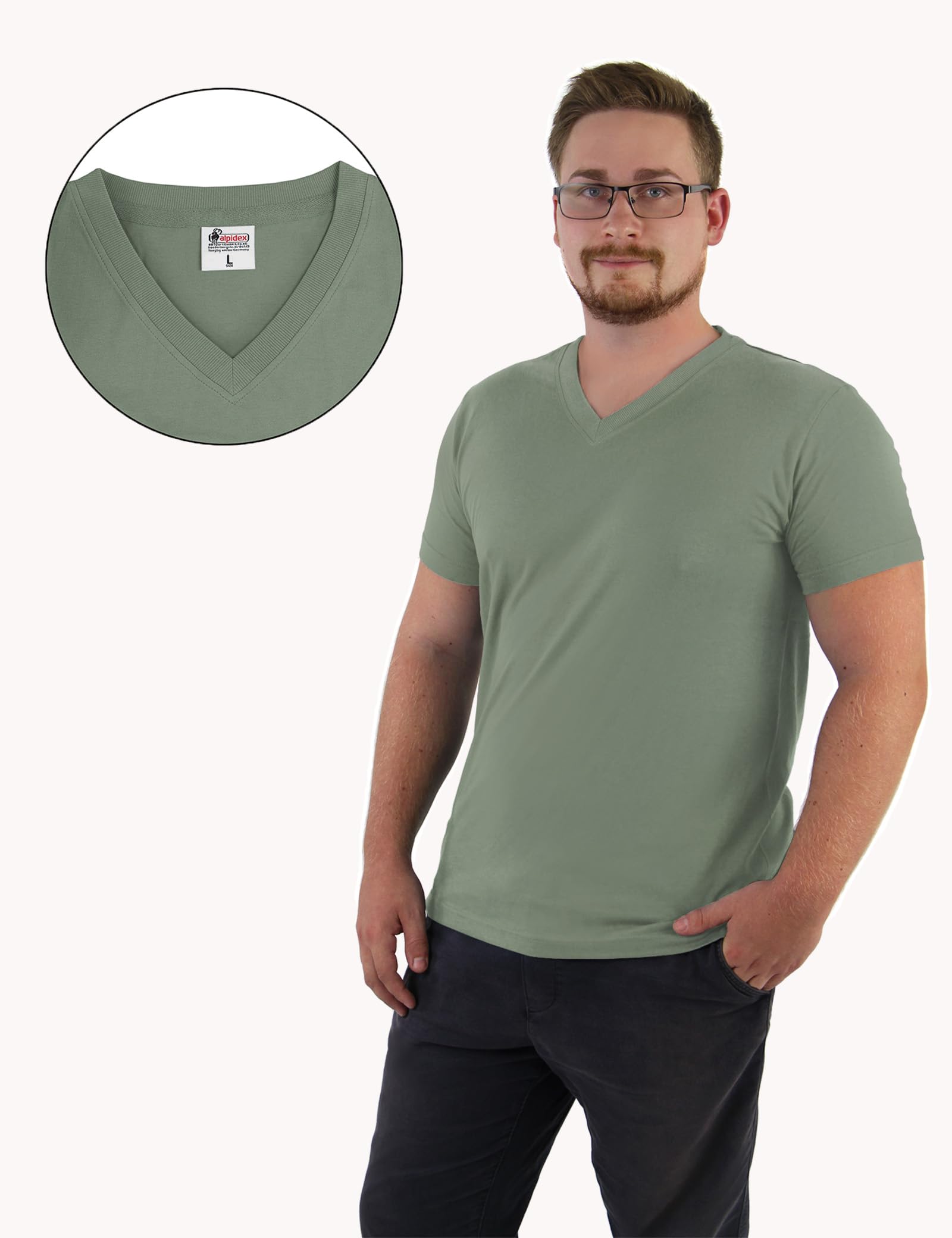 ALPIDEX T-Shirt Magliette da Uomo Confezione da 5 con Scollo a V - Taglie S M L XL XXL 3XL 4XL 5XL