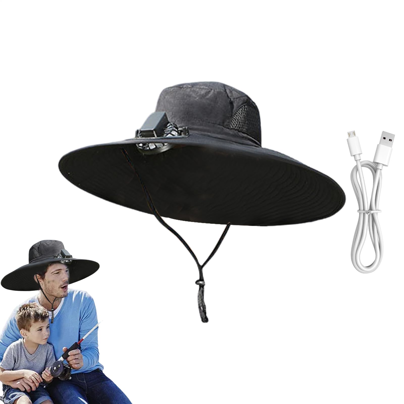 Cappello per ventilatore con pannello solare, tesa larga, protezione UV, ricarica USB, per corsa, ciclismo, escursionismo, pesca, donne e uomini