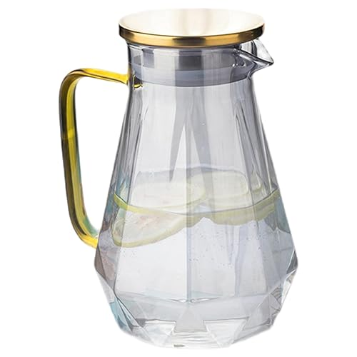 Jarra de vidrio con tapa, botella de agua de vidrio de diamante moderna de 2 litros con boquilla y mango, jarra de jugo resistente al frío/calor para agua fría y caliente bebe té