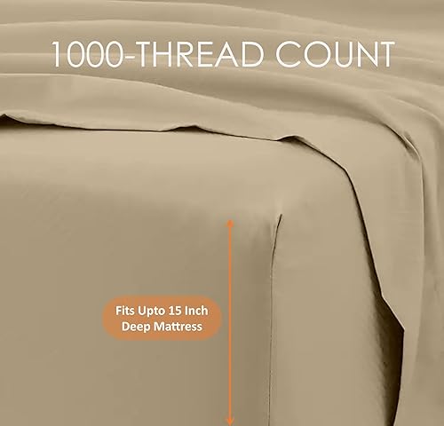 Miniatura 3 de Femini Fashion Juego de sábanas egipcias Giza tamaño King, 100% algodón egipcio Giza de 1000 hilos, 4 piezas sábana encimera, sábana bajera, fundas