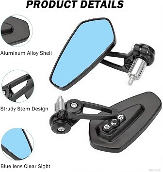 Motorcycle Mirrors Universal 7/8 Inches Motorcycle Bar End Side Mirrors, Anti-glare Motorcycle Rearview Mirrors CNC Aluminum Fit for 7/8 Motorbike Hollow Handlebars (Blue Mirror)