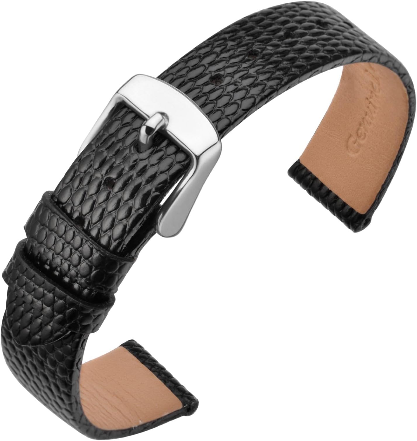Women's Leather Watch Band 10mm 12mm 13mm 14mm 15mm 16mm 18mm 20mm, Lizard Grain Slim Thin Replacement Strap