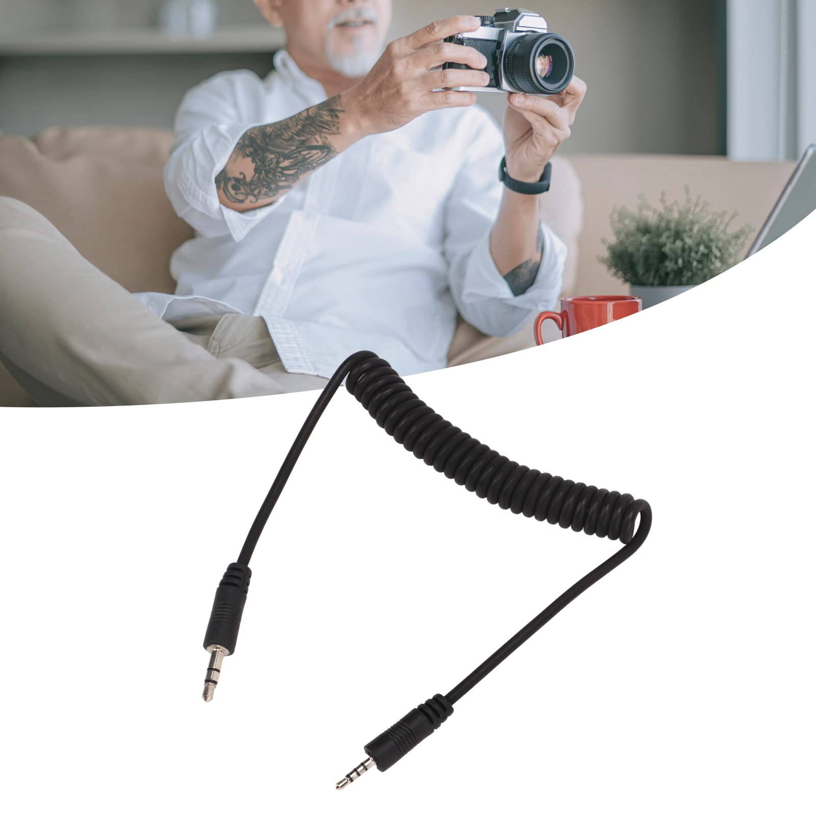 Kabel do Synchronizacji Błysku 2,5 Mm, Spiralny Przewód Męski na Męski 3,5 Mm, Konstrukcja Sprężynowa, do Serii V-LUX, DIGILUX, do Wszystkich Serii GF, GH, G, L, LC, FZ