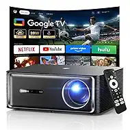 1500 ANSI Google TV Smart Projector - 4K Projector with WiFi and Bluetooth, 20W HiFi Speakers Outdoor Movie Proyector, Auto Focus & Keystone Projector for Home Theater Indoor
