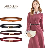 Vista 442 de Cinturón de cuero clásico con hebilla de metal para mujer con vestido de jeans Aah-negro-clásico