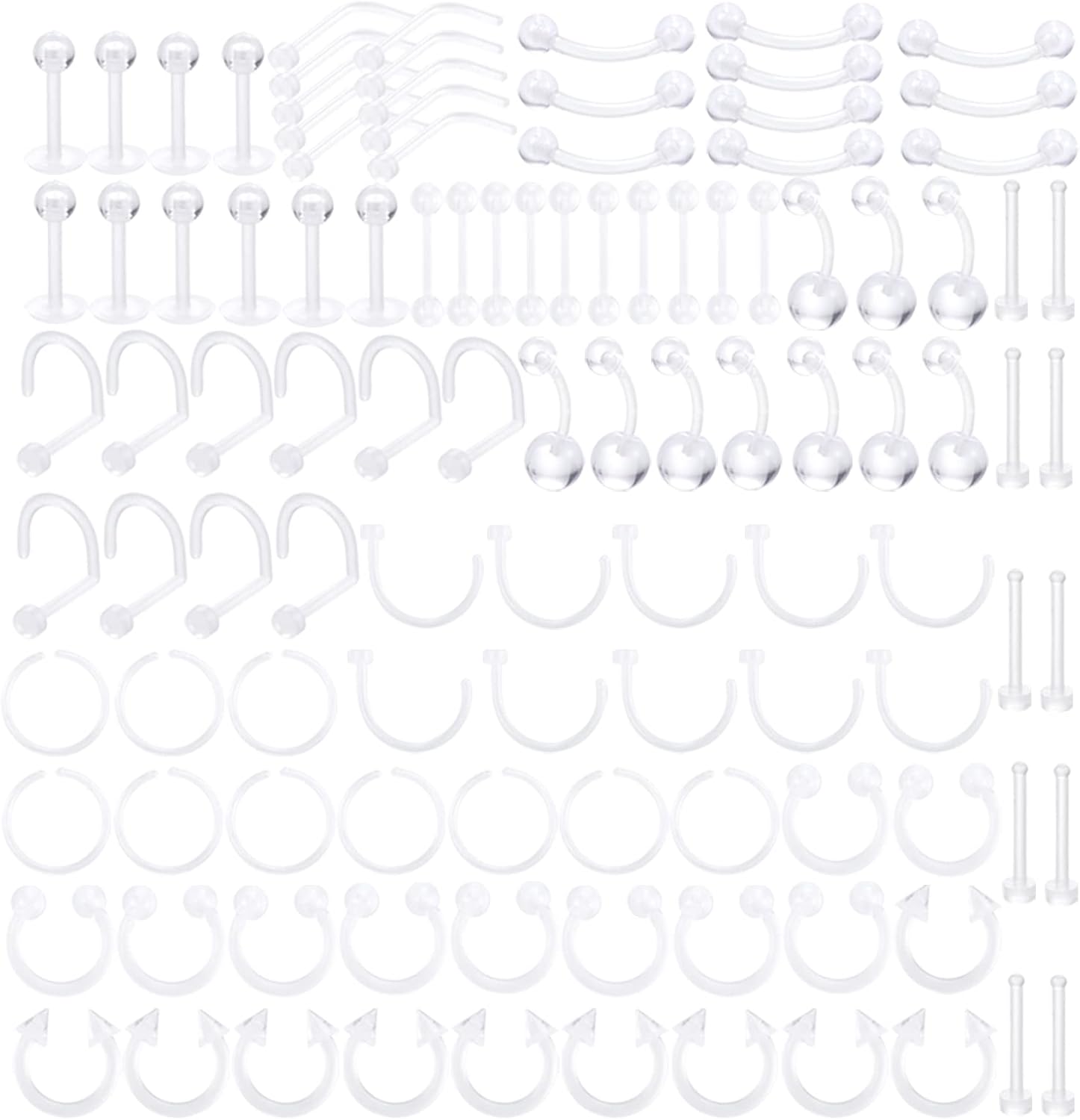 Xpircn Piercing Kit Bioflex Lip Nose Tongue Tragus Cartilage Daith Eeybrow Belly Button Rings Clear Body Piercing Jewelry 14G 16G 20G