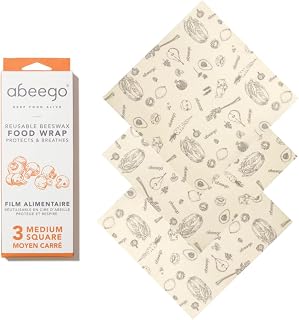 Abeego, The Original Beeswax Food Storage Wrap - Set of Three 10" Natural Square Sheets