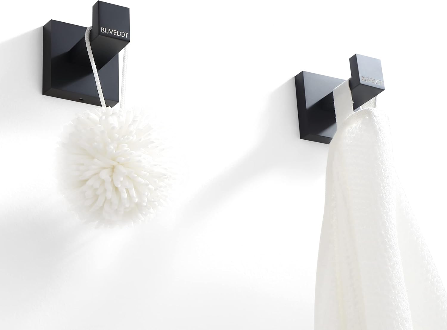 BUVLEOT Bathroom Towel Robe Hook, Wall Mounted, Matte Black,Single,071010-MB Les Series