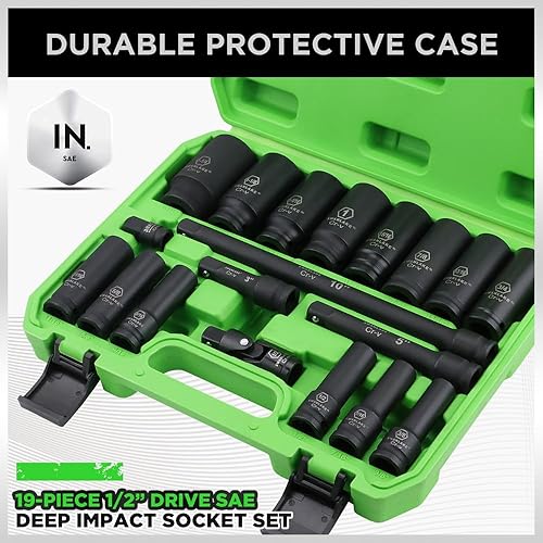 Miniatura 6 de SWANLAKE - Juego de llaves de impacto de 19 piezas, 12 pulgada, juego de impacto de 6 puntos, SAE (38 pulgadas a 1-114 pulgadas), juego de