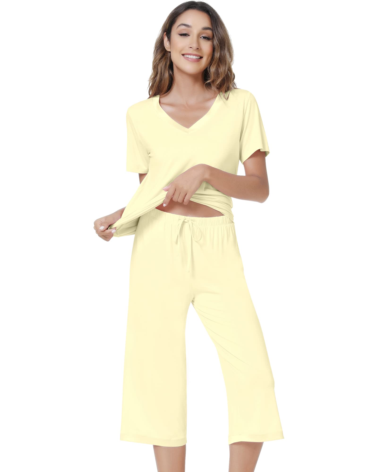 Nachila Women's Soft Bamboo Viscose Pajama Set - Short Sleeve Capri Pajamas With Pockets, S-4XL - View #11