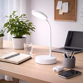 Luminária De Mesa LED Recarregável Touch Com 3 Tons De Luz, Brilho Ajustável, Haste Flexível Dobrável, Proteção Para Os Olhos, USB, Para Leitura, Estudo, Escritório, Plástico, Branco