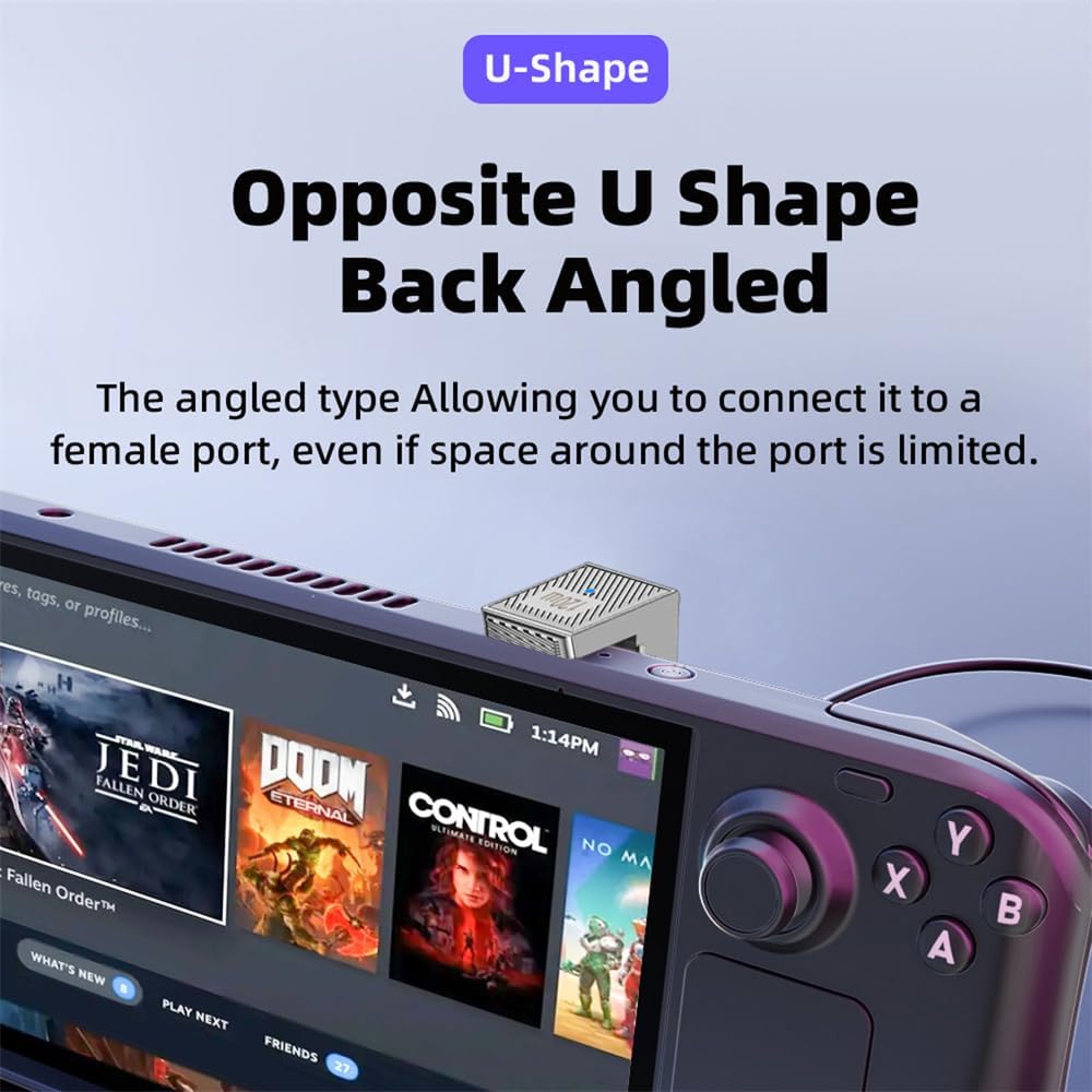 USB-C USB 3.1 Type C Male to USB 3.0 A Female 10Gbps OTG Data 120W Power Opposite U Shape Back Angled Adapter Alloy Shell Mecha Cyberpunk Style