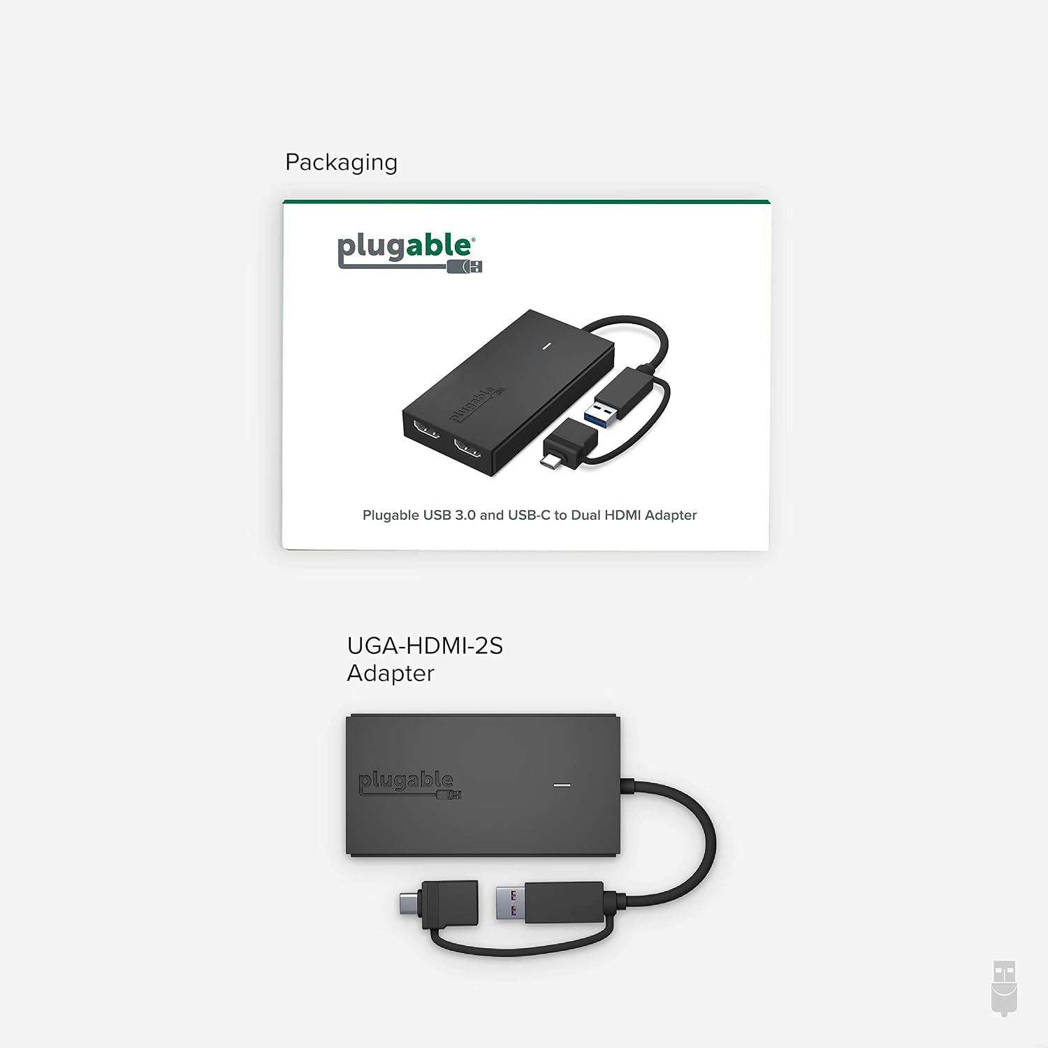 Plugable USB 3.0 or USB C to HDMI Adapter for Dual Monitors, Universal Video Graphics Adapter for Mac and Windows, Thunderbolt 3/4, USB 3.0 or USB-C, 1080p@60Hz