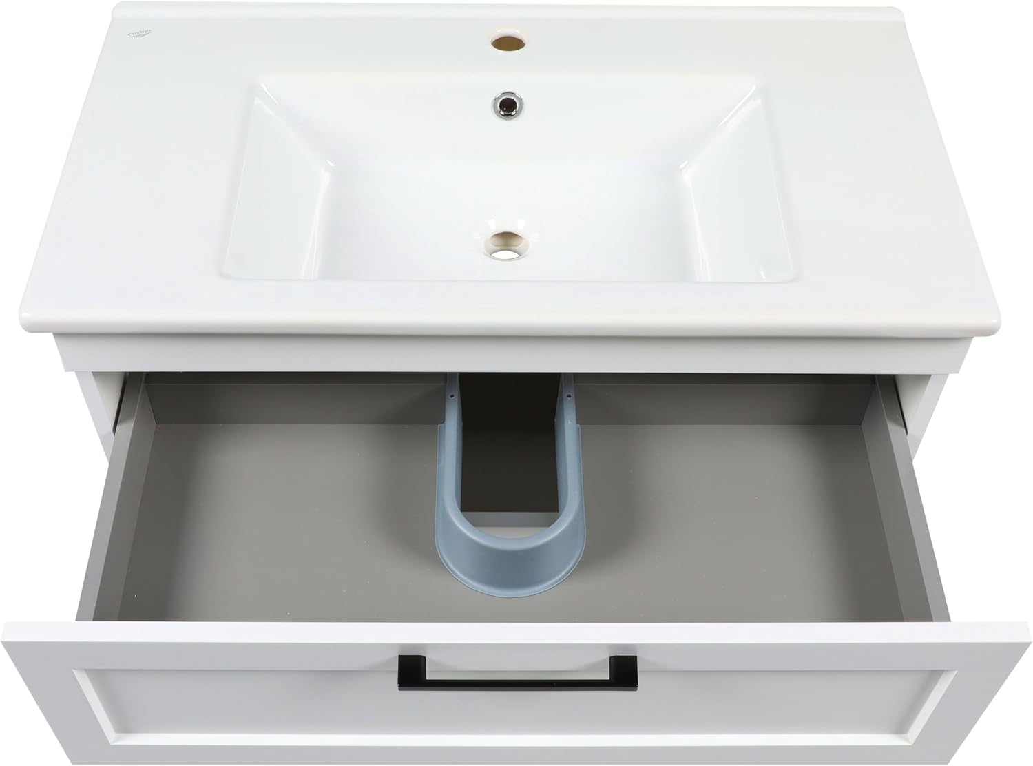Modern Wall-Mounted Bathroom Vanity with Washbasin | Palm Beach White High Gloss Mirror with Side Vanity Cabinet | Non-Toxic Fire-Resistant MDF-46 (34+12)-Simple Mirror 40"