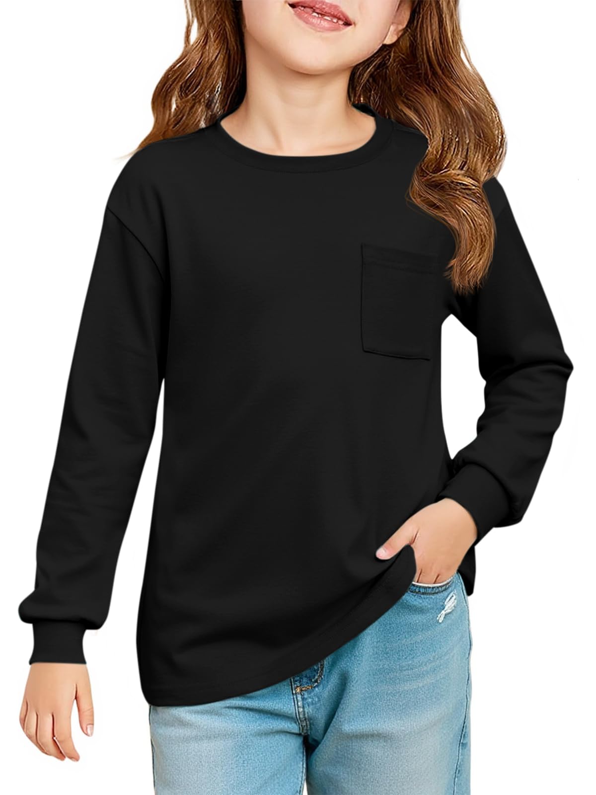 Haloumoning Girls Long Sleeve Shirts Kids Crewneck Soft Tunic Tops