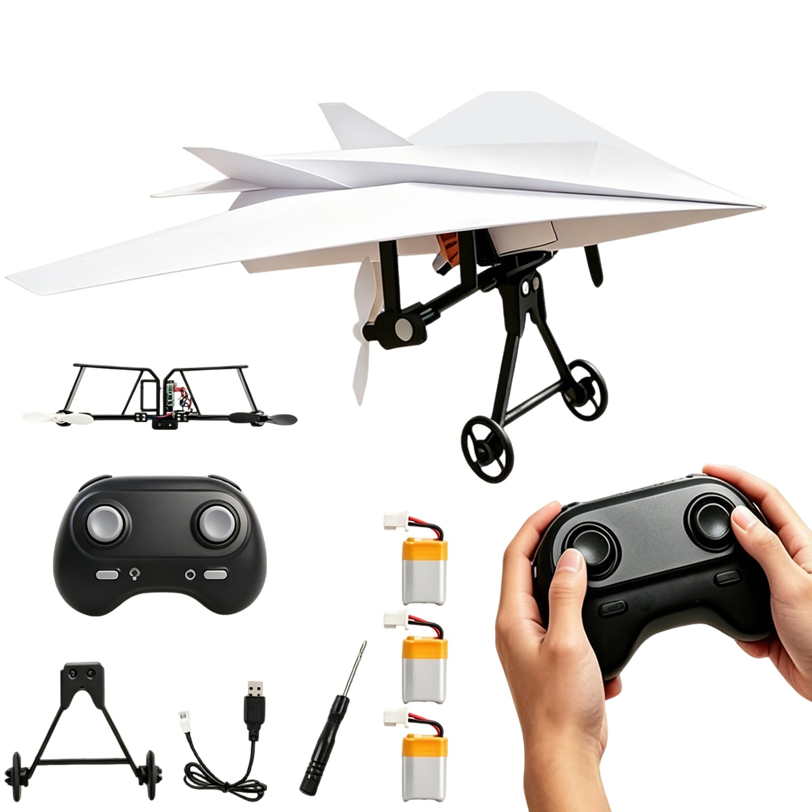Genérico RC Paper Airplane Kit with Gyro Stabilizer, Remote Control Airplane, DIY RC Airplanes Kit, Foldable Lightweight Glider Tool for Hobbyists and Beginner Flyers (Three Batteries)
