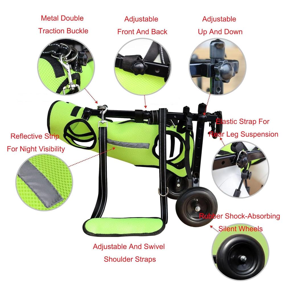 Silla de ruedas ajustable para perro con ruedas que absorben los golpes, arnés de soporte de pierna trasera para ayuda a la movilidad, displasia de cadera, alivio de artritis