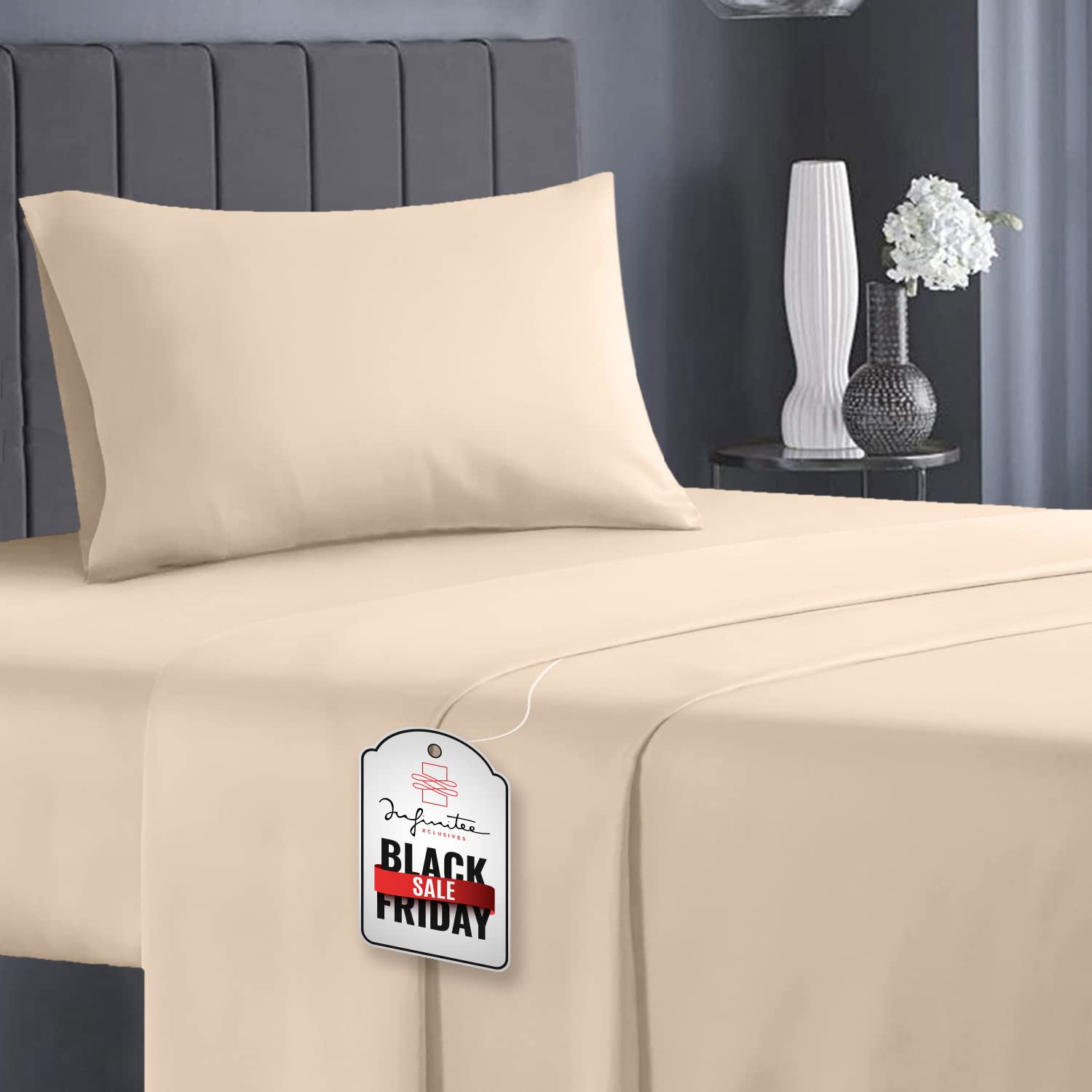 Infinitee Xclusives Beige Twin Bed Sheet Set – 3 Piece Bed Sheet Set – Twin Size 170 cm x 240 cm - Soft Brushed Microfiber Bed Sheets - 40 cm Deep Pockets Sheets Wrinkle Free & Fade Resistant