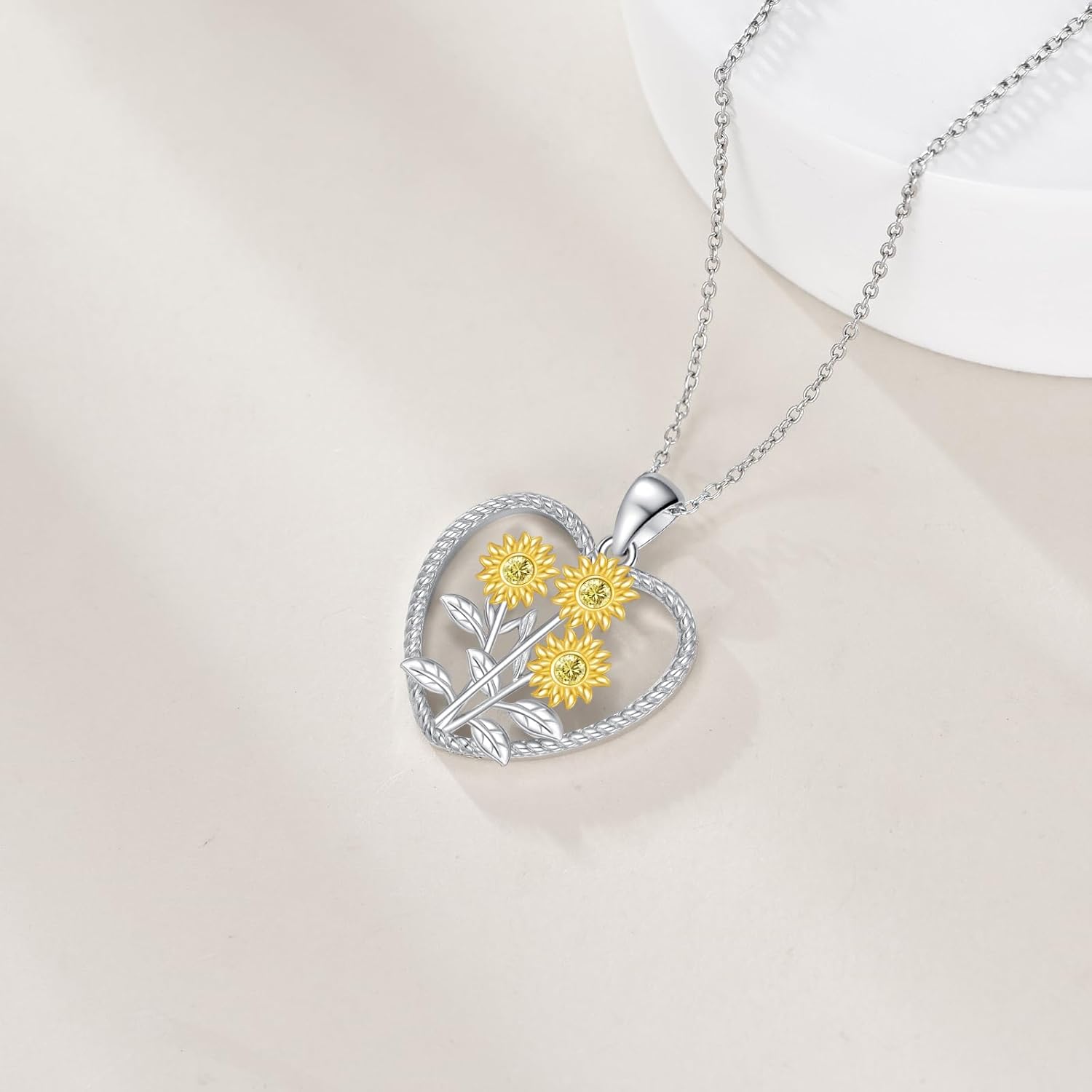 Sunflower Necklace S925 Sterling Silver Heart Pendant Shiny Sunflower Jewelry Gifts for Men Women - Image 2