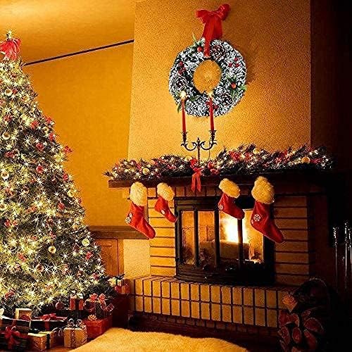 人工リース、人工クリスマスガーランドクリスマスデコレーションリース、シルバー、松ぼっくり、赤いベリー、雪の結晶のクリスマスリース、ク 【弓形】
