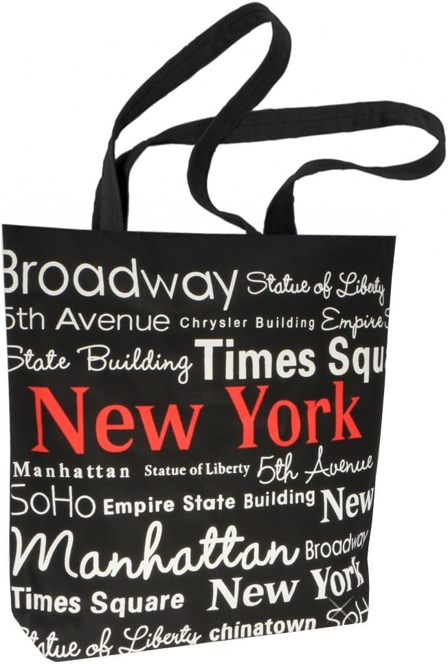 New York City Tote Bag Black Canvas 100% Cotton Red NYC Fashion Tote 14 inches