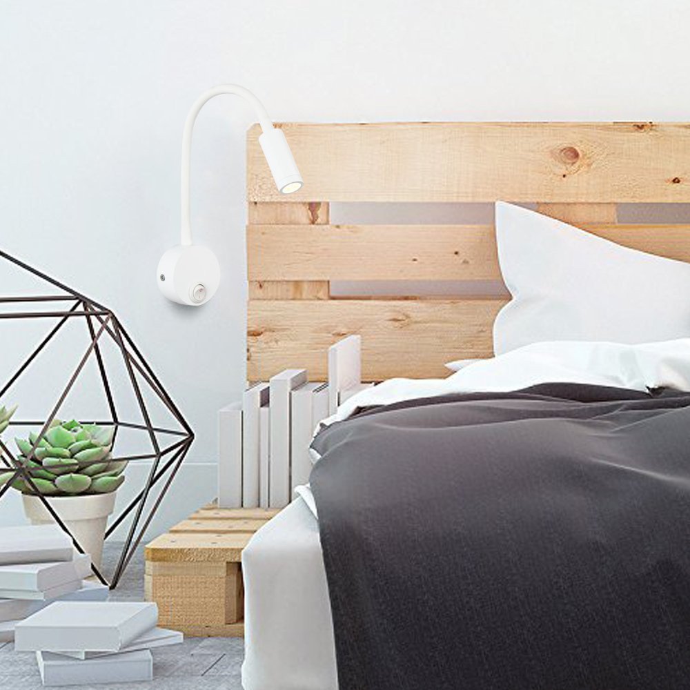 Lámpara de lectura de pared LED, color plateado de aluminio, lámpara de escritorio, luz cálida blanca, diseño de protección de ojos, lámpara de noche con interruptor