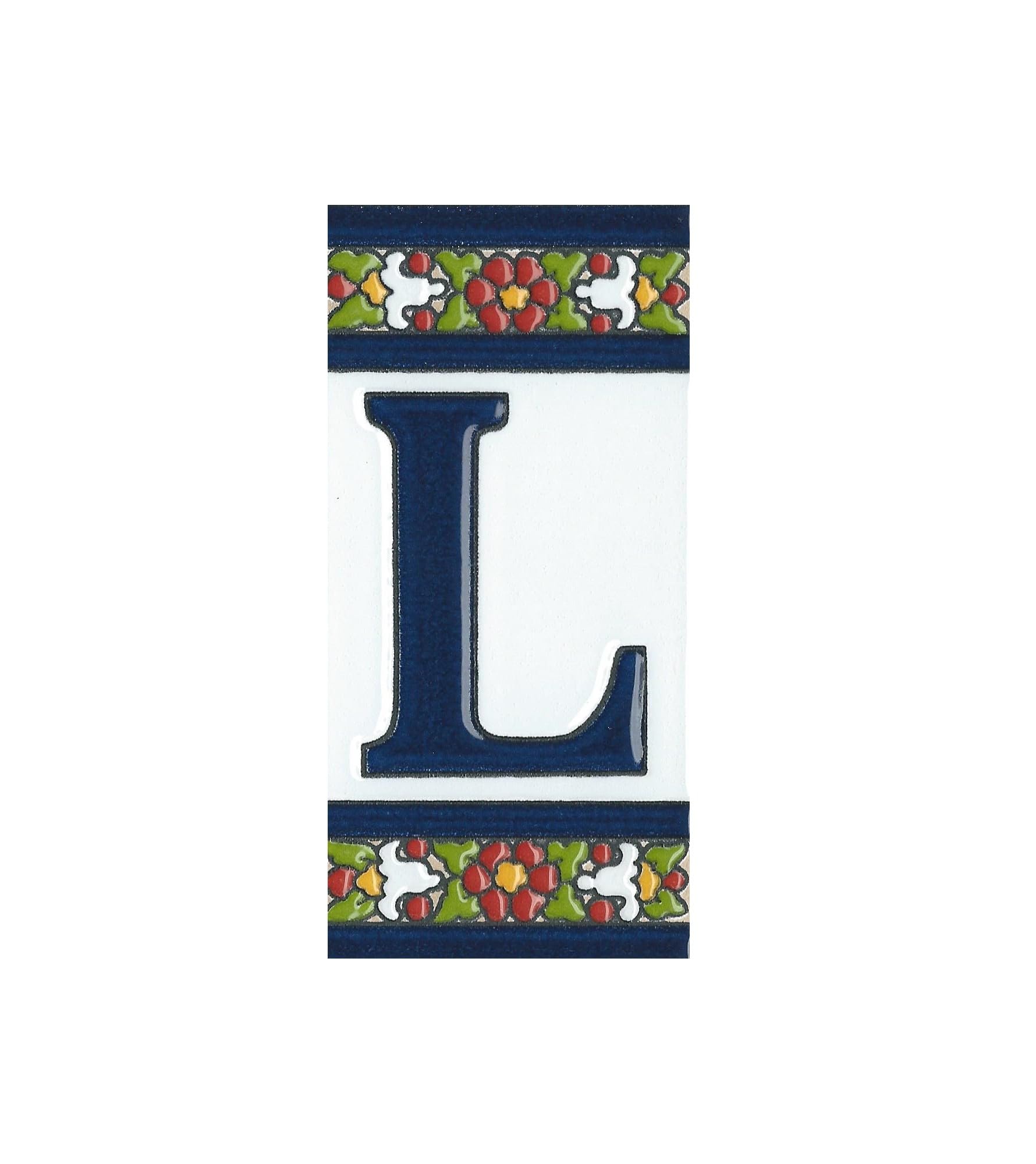 Spanish Floral Designed Ceramic Letter Tiles House Number Tiles and Frames (Letter L)