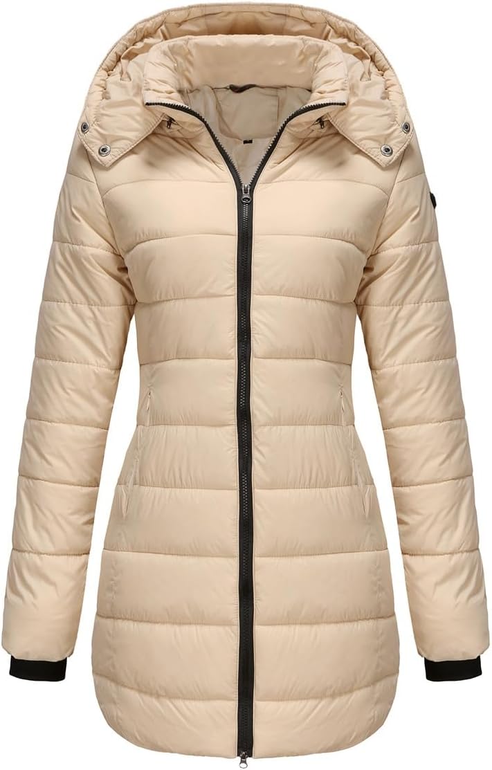 Women's mid-length cotton coat, autumn and winter slim and fashionable thick coat with hood
