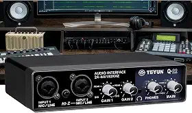 Interface De Áudio Usb Q-22 Gravação 24bits Placa De Som Profissional TEYUN Q22 com USB 2.0, 24bits/192kHz e Fonte Fantasma 48V - Ideal para Gravação Musical, Podcasts, Transmissões ao Vivo e KTV
