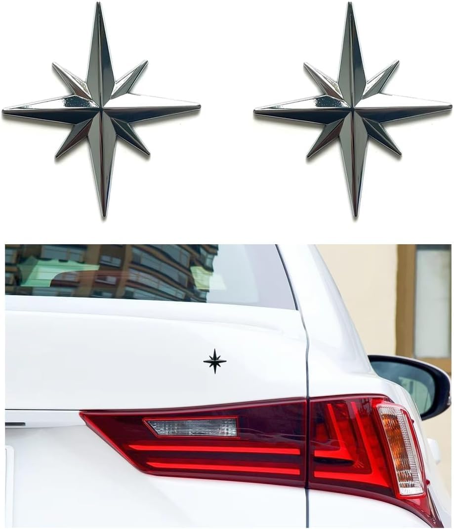 Tryagat 2Pcs Car Sticker Compass Star for Mitsubishi L200 Club Cab (5 Gen ab Bj 09/2015), 3D Metal Emblem Badge Decal Waterproof Decorative Auto Exterior Accessories,Silver