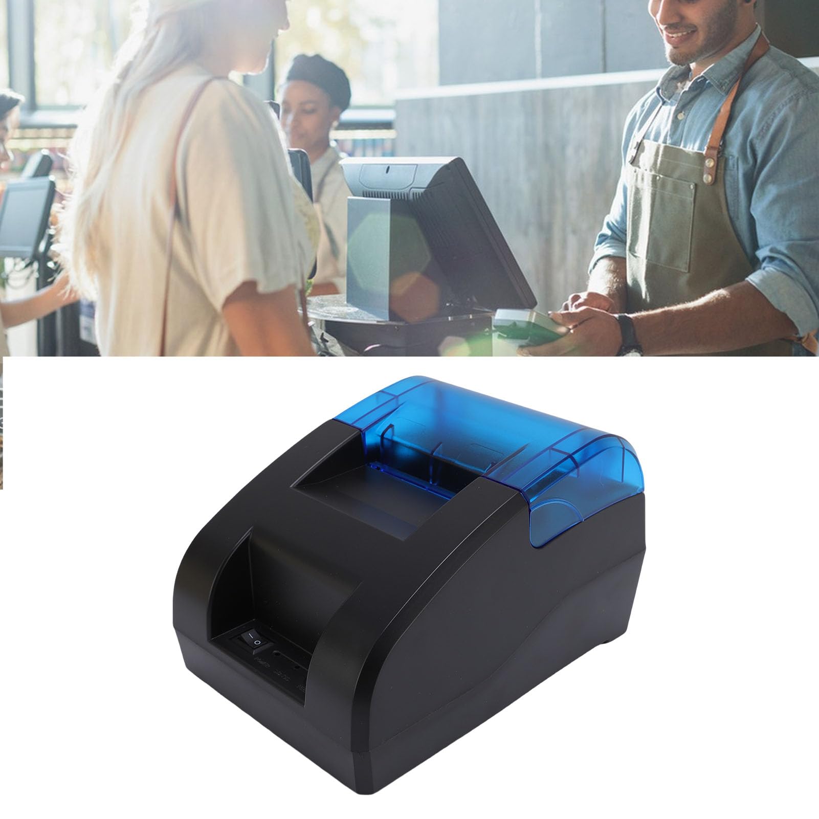 Topiky Impresora de Recibo POS, Impresora de Recibo Térmico Bluetooth de 58 Mm, Mini Bolsillo de Bolsillo de Bolsillo de Bolsillo de Bolsillo de Bolsillo POS, Caja (Enchufe de la UE)