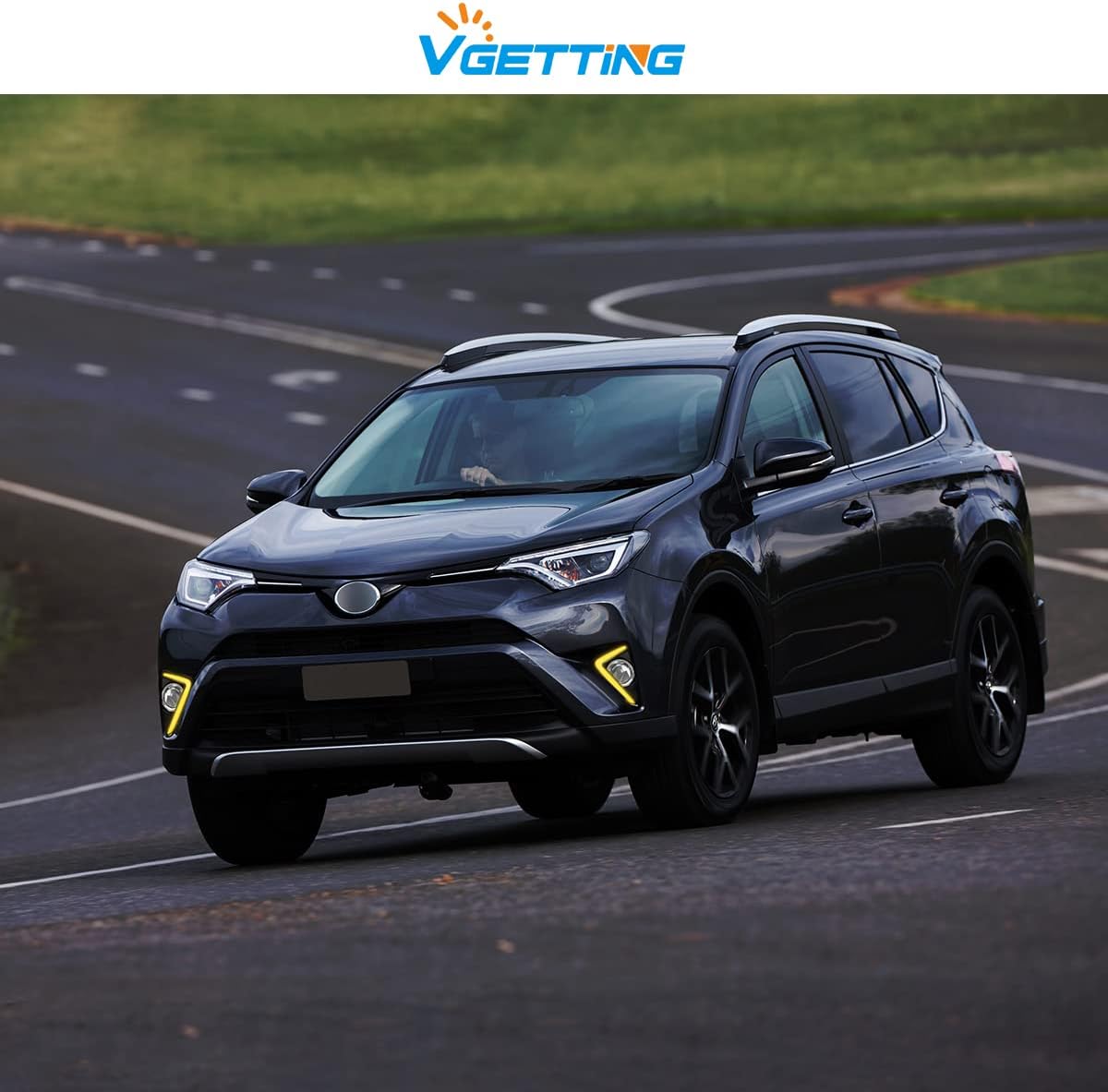 Daytime Running Lights For Toyota RAV4 2016 2017 2018 Front Fog Lamps Amber Turn Signal Light Replacement DRL LED Lights with Bezel