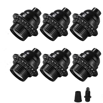 EFINEHOME 6 Pack Lamp Socket Replacement, Phenolic Medium Base Light Socket, E26 Screw Bulbs Edison Retro Pendant Lamp Holder, Lampshade Ring, 1/8 IP Thread Cap Lamp Socket Keyless