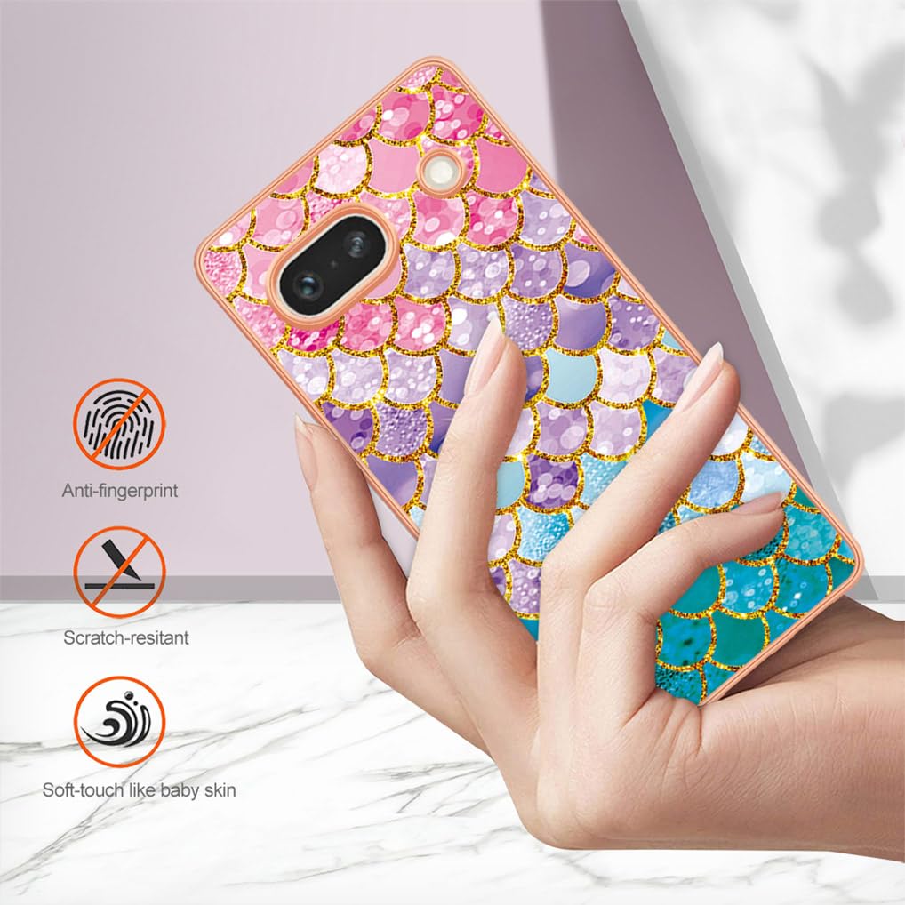 SEAHAI Cover per Google Pixel 7A, Custodia Protettiva Ultra Sottile ed Elegante in Silicone TPU Flessibile, Glitter Modelli Colorful Cover Antiurto Case - Marmo Blu