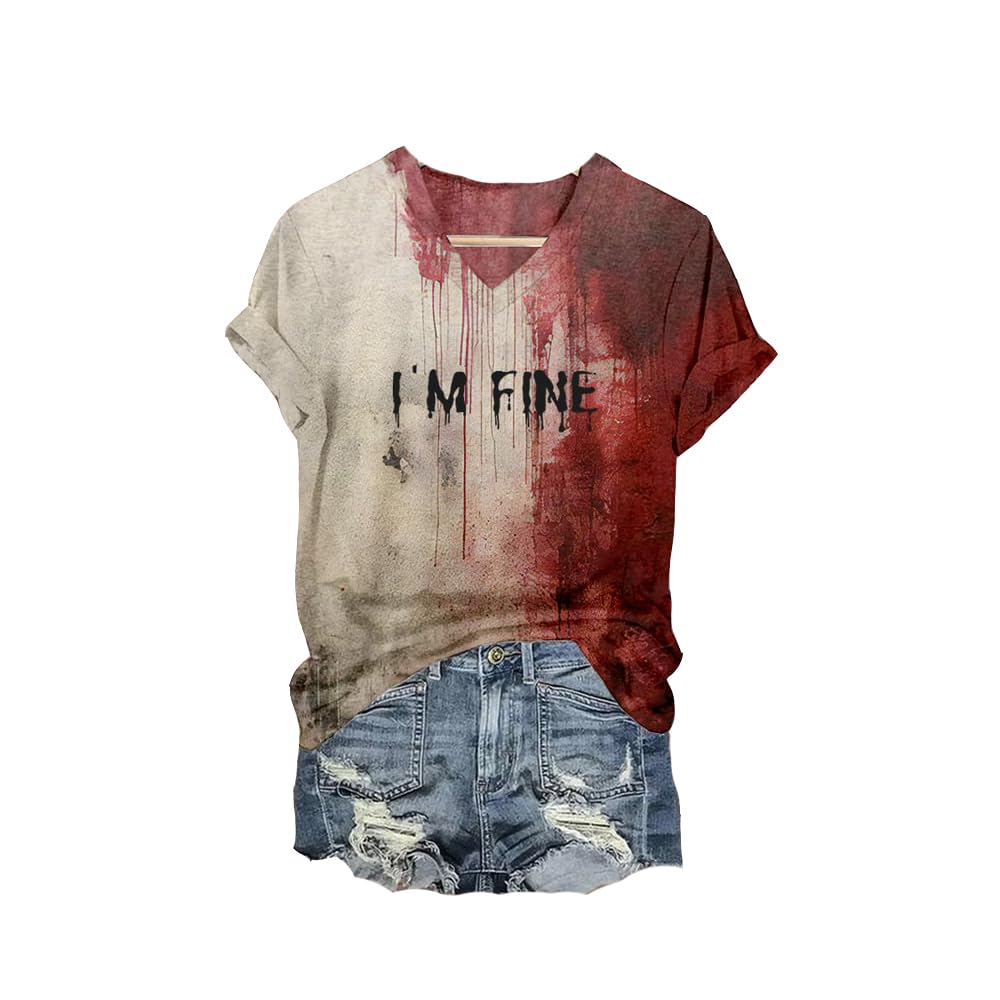 VVNTY Halloween T-Shirt - 'I'm OK It's NOT My Blood' Grusel-Shirt Damen