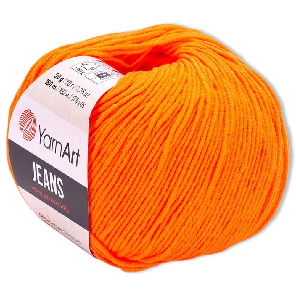 Frida's Wollhaus YarnArt 50 g Jeans Knitting Crochet Amigurumi Baby Yarn Pastel Colors 63 Colours (77, Orange)