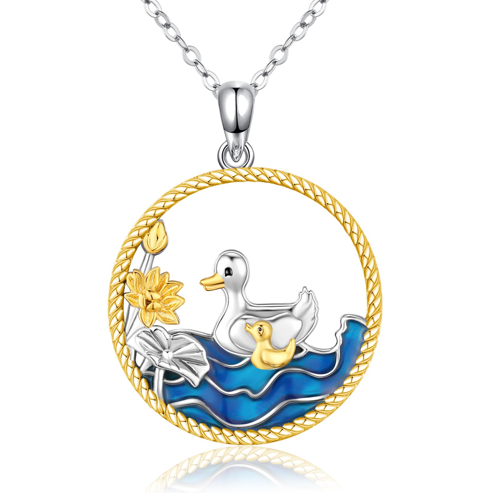 GenericDuck Necklace S925 Sterling Silver Lotus Duck Pendant Necklace Cute Lotus Duck Jewelry Gift for Mom Women Girls Nature Lovers